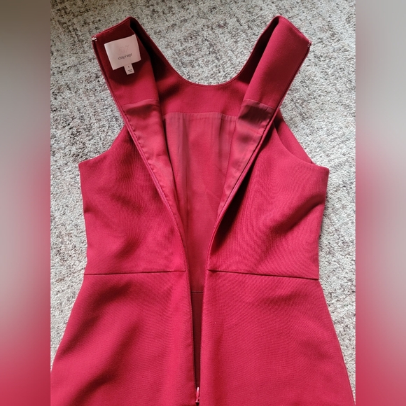 cinq a sept Piper Dress In Pomegranate Red Ruffle Front Slit Asymmetrical Midi 4 - Picture 7 of 11